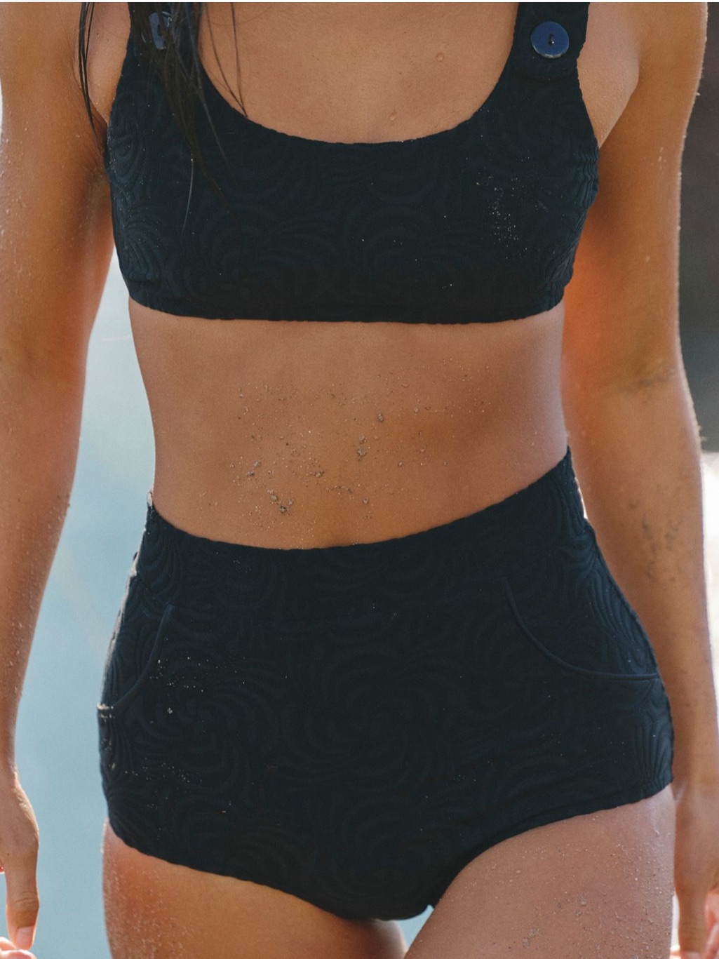 Seea Bikini Set Georgia Surf Top High-Waisted Bottoms Sunray Black Small New Nwt